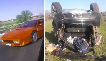 Imagen de Video: filmaban una Ferrari Testarossa en una ruta de Santa Fe y volcaron