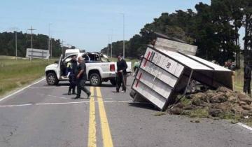 Imagen de Volcó una camioneta con acoplado en la Ruta 11