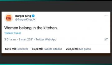 Imagen de Fuerte repudio a Burger King luego de tuitear: "las mujeres pertenecen a la cocina"